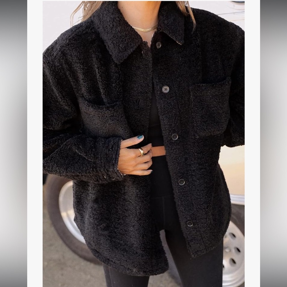 Bandier Black Sherpa and 100% cotton lining Button-Up Jacket size medium